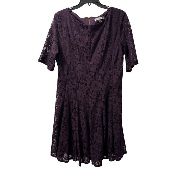 Purple Lace Danny & Nicole Short-Sleeve Dress Size 16 With Floral Pattern & Back - Picture 1 of 12